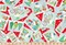 P & B Textiles Christmas Gnomes Postcard Toss on Red 100% Cotton Fabric Price per Yard